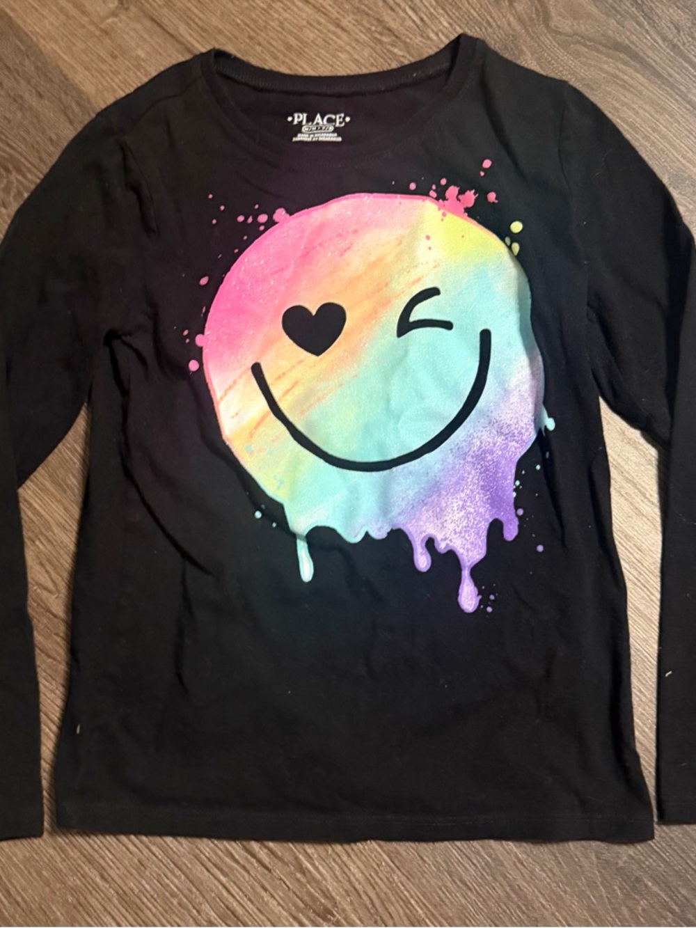 The Children's Place Black Long-Sleeve Rainbow Drip Winky Face Tee